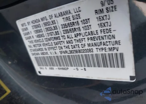 2006 Honda Odyssey Lx z USA, uszkodzony, nr VIN 5FNRL38256B020082